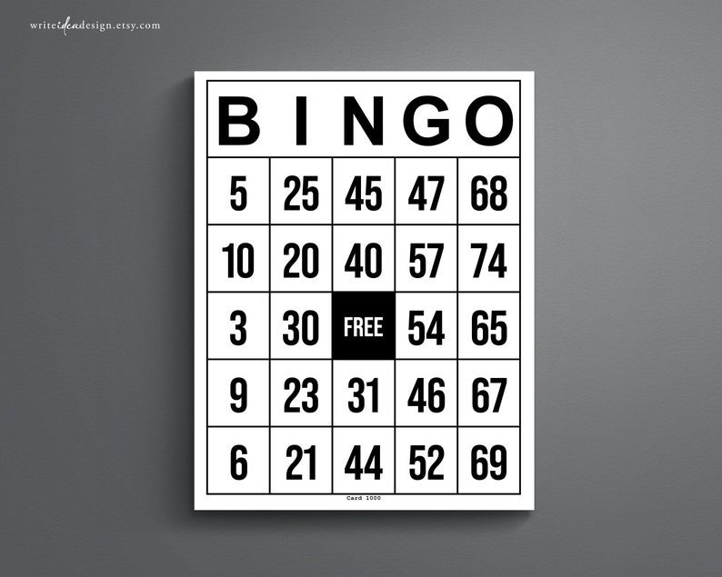 Printable Jumbo Bingo Cards Set Of 1000 Large Print Bingo Etsy Uk
