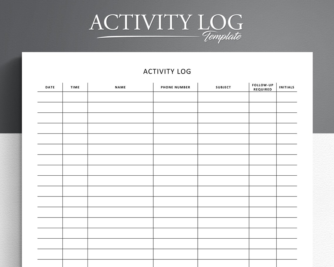 Activity Log Activity Tracker Template Activity and Etsy