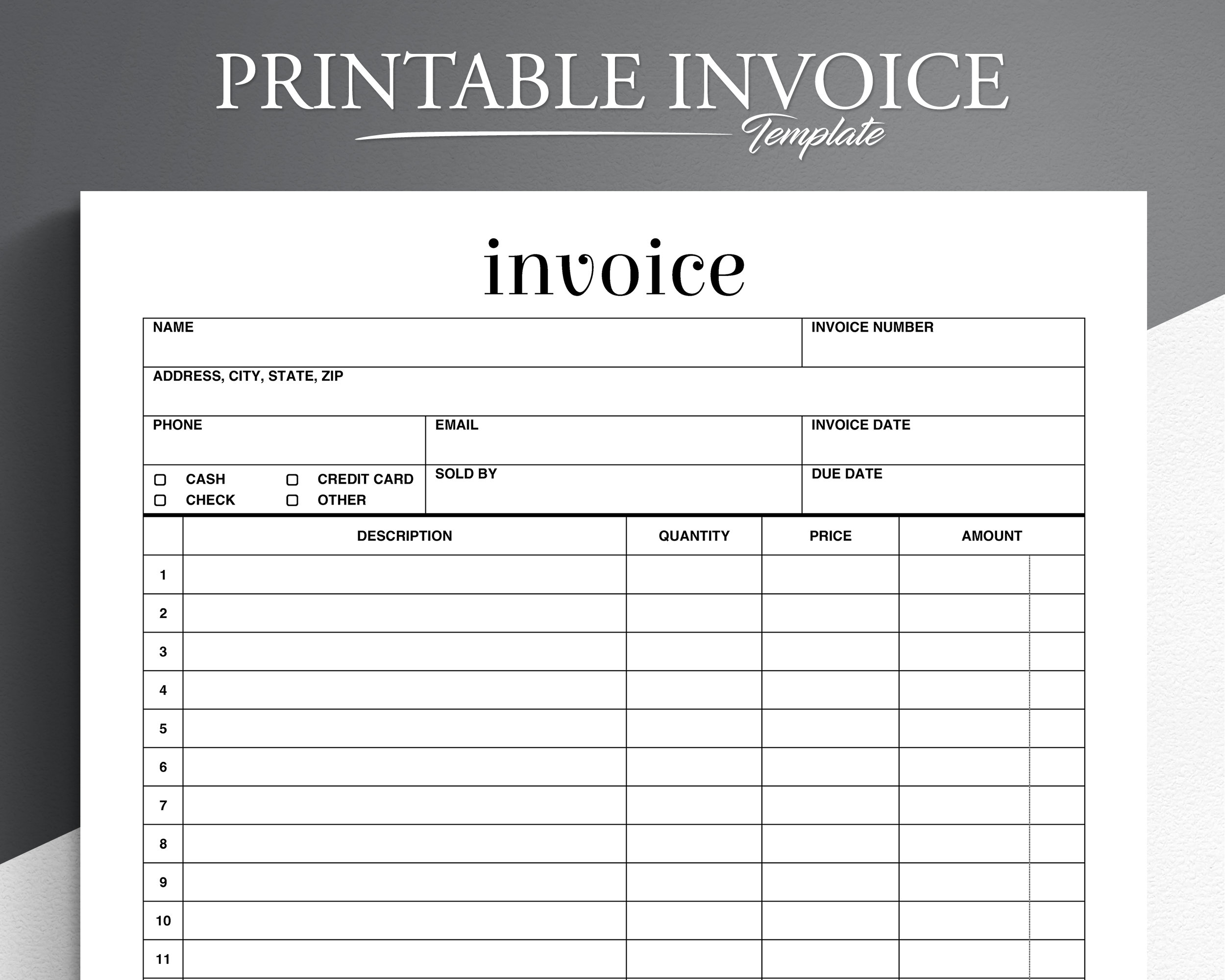 Printable Invoice Form. Business Invoice. Easy and Simple - Etsy