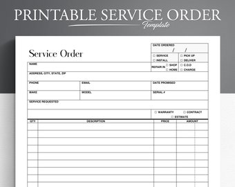 Printable Service Order Form: Business Template (8.5x11 inch PDF)