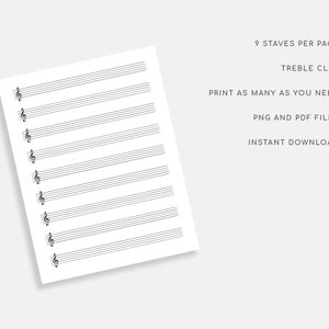 Printable Treble Clef Sheet Music for Letter/a4. Blank Music - Etsy