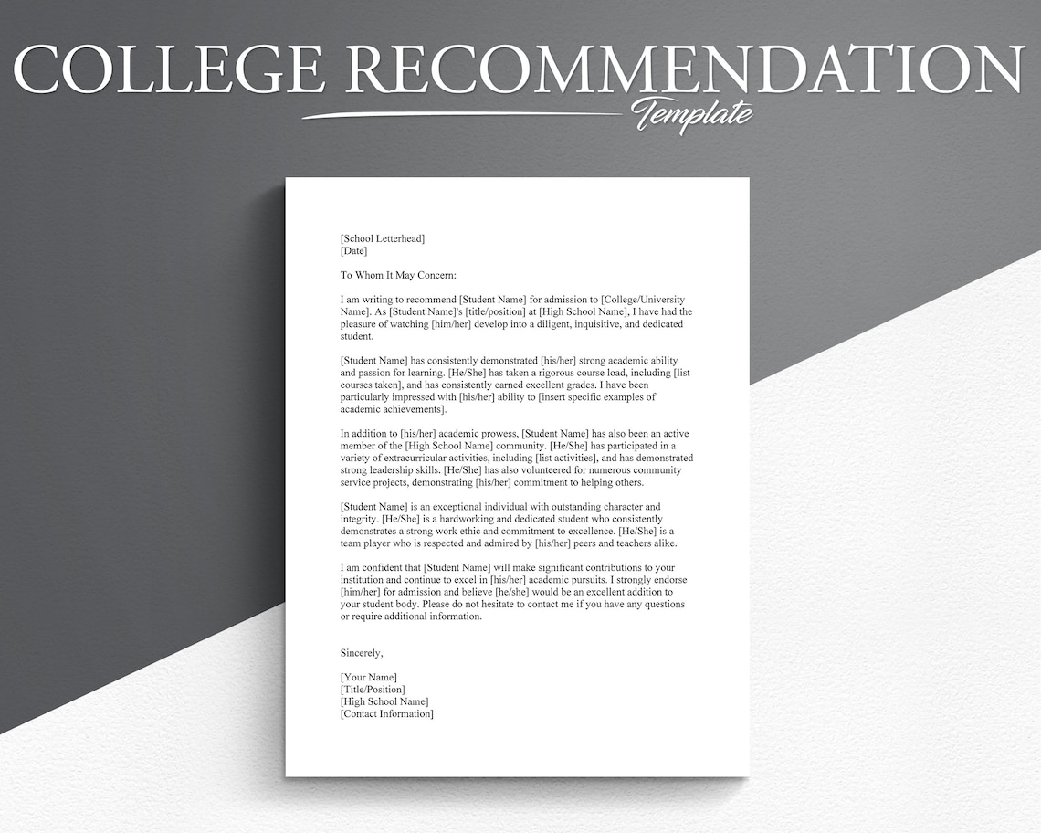 College Recommendation Letter Template: Google Docs & Microsoft Word ...