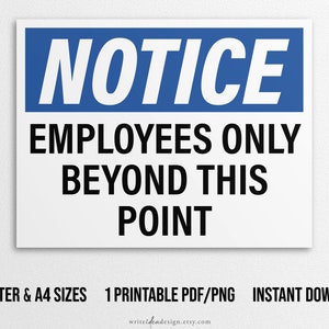 Printable Notice - Employees Only Beyond This Point Sign in US Letter ...