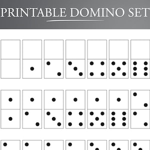Druckbares Domino Set - 28 Doppel-Sechs Dominosteine auf einer Seite. Druckbares Domino Spiel.