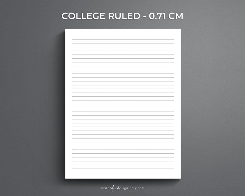 May include: A blank white sheet of paper with college ruled lines, 0.71 cm apart. The paper is suitable for writing, drawing, or note-taking.