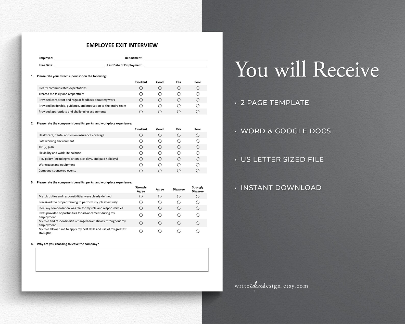 Employee Exit Interview for Google Docs/microsoft Word. - Etsy