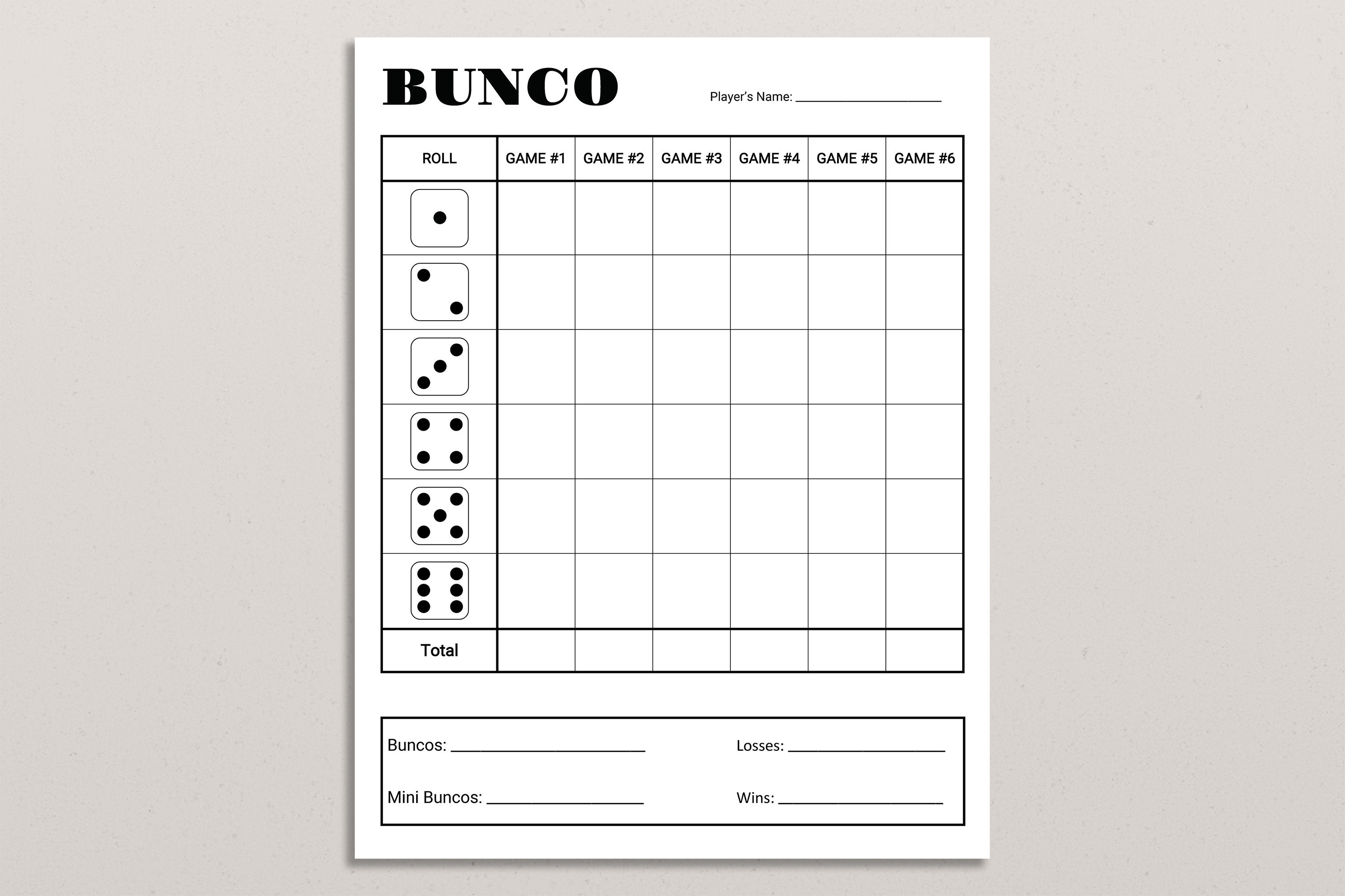 Bunco Score Card. Printable Bunco Score Card. Bunco Score | Etsy