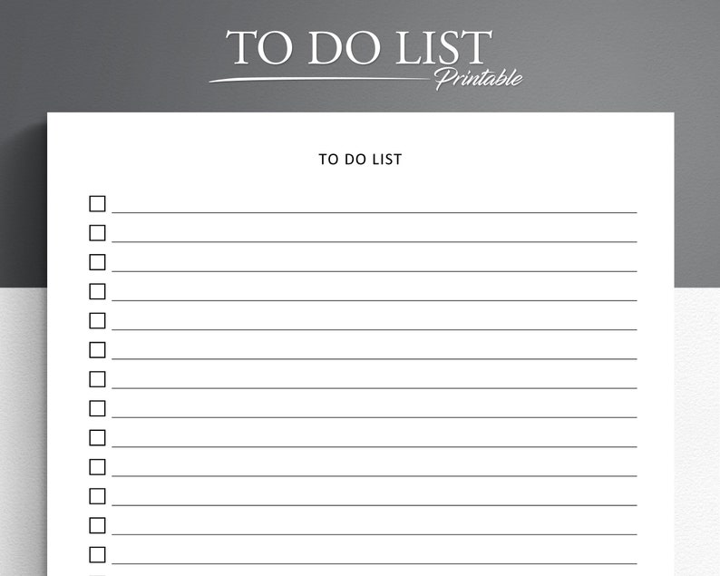 K&ouml;nnte beinhalten: Eine druckbare To-Do-Liste mit dem Titel "To Do List Printable". Die Liste hat 14 leere Zeilen mit Kontrollk&auml;stchen neben jeder Zeile.
