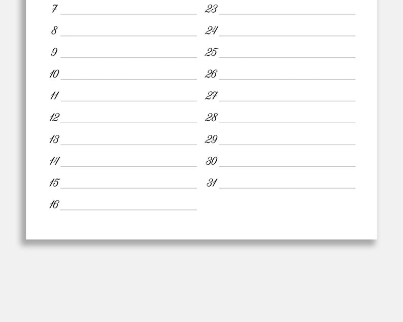 Birthday Calendar. Printable Birthday Tracker. Birthday Etsy