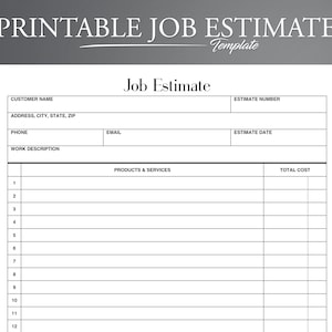 Printable Estimate Form. Business Job Estimate. Easy and Simple Job Estimate Form. Job Proposal Template.