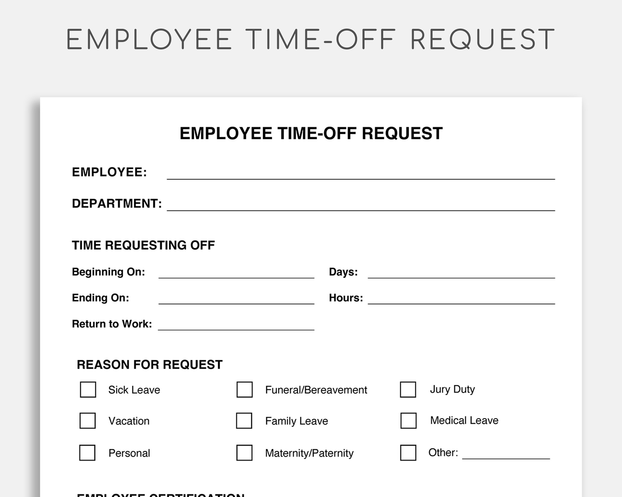 Employee Time-off Request Template. Vacation Request Form. PTO | Etsy ...