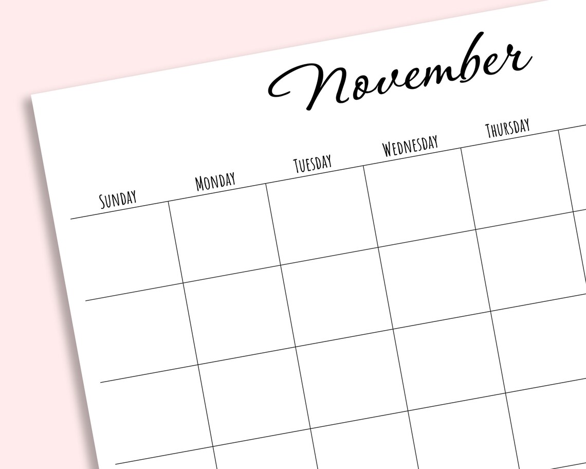 Printable Blank Monthly Calendar. Monday/sunday Start. - Etsy