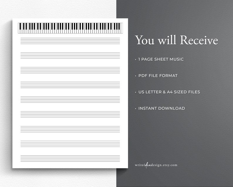 Printable Sheet Music With Piano for Letter/a4. Blank Sheet - Etsy