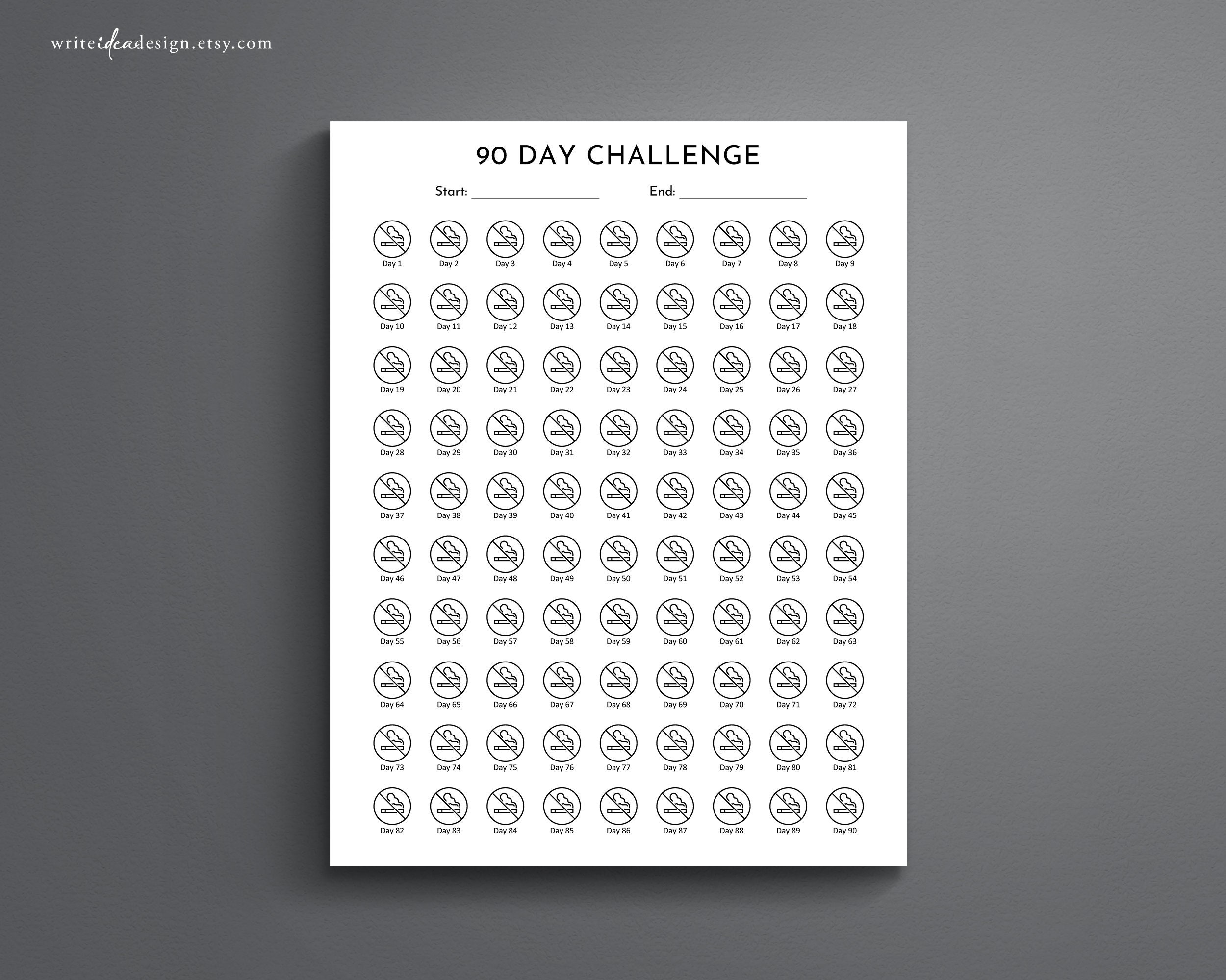 Quit Smoking Printable Challenge. Stop Smoking Tracker. - Etsy Australia