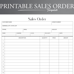 Printable Order Template. Order Form. Sales Order Template. Small Business Order Form.