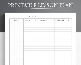 Printable Teacher Lesson Plan Template, Weekly Planner (PDF)