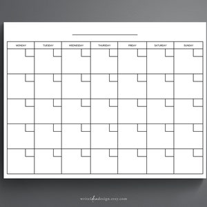 Blank Monthly Calendar. Printable Calendar. Digital Calendar PDF. Print ...