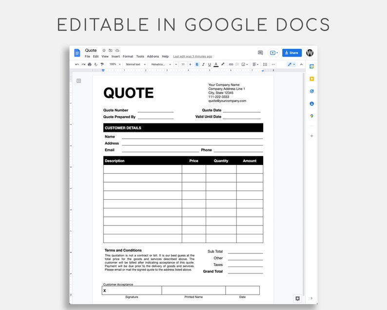 Quote Template. Pdf/google Docs/microsoft Word. Quote Form. Etsy Quote Template. Pdf/google Docs/microsoft Word. Quote Form. Etsy