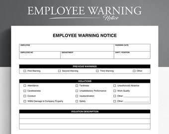 Employee Warning Notice. PDF/Google Docs/Microsoft Word. Employee Write Up. Employee Discipline. Employee Performance.