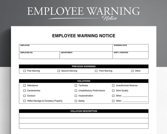 Employee Warning Notice. Pdf/google Docs/microsoft Word. - Etsy