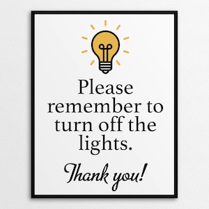 Signo de luces de apagado imprimible en tamaños carta de EE. UU. y A4, descarga instantánea PNG/PDF