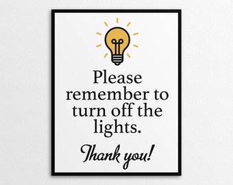 Turn Off Lights Sign, Energy Conservation Print (Digital Download)