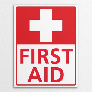 Printable First Aid Sign in US Letter and A4 Sizes, Instant Download PDF/PNG