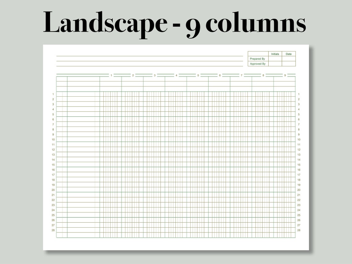 Printable Columnar Paper. Accounting Ledger. Digital Ledger Etsy