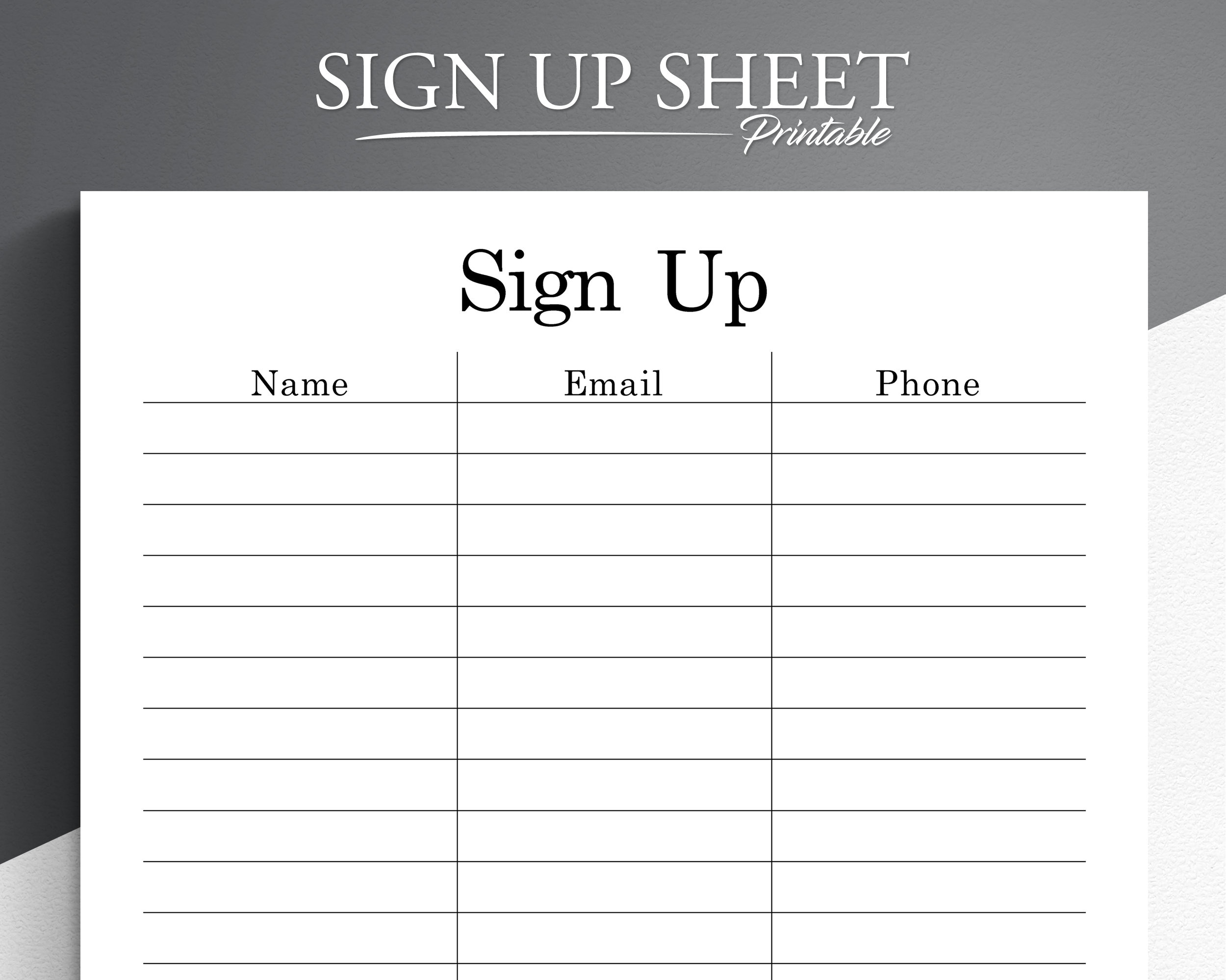 Printable Sign Up Sheet. Sign Up Template. Event Sign Up. Party Sign Up.