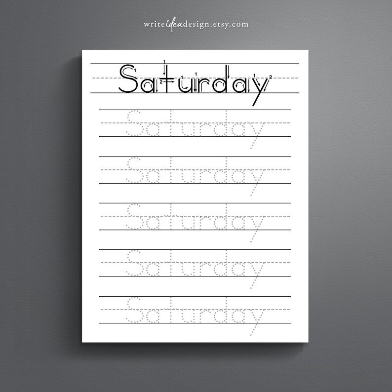 Printable Days of the Week Tracing Worksheets. Kids Handwriting ...