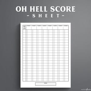 Hoja de puntuación imprimible "Oh Hell": tamaño carta estadounidense y A4 (PDF)