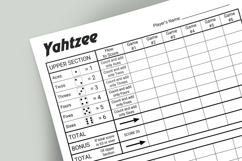 Yahtzee Score Card Yahtzee Printable Score Card Print Your Etsy