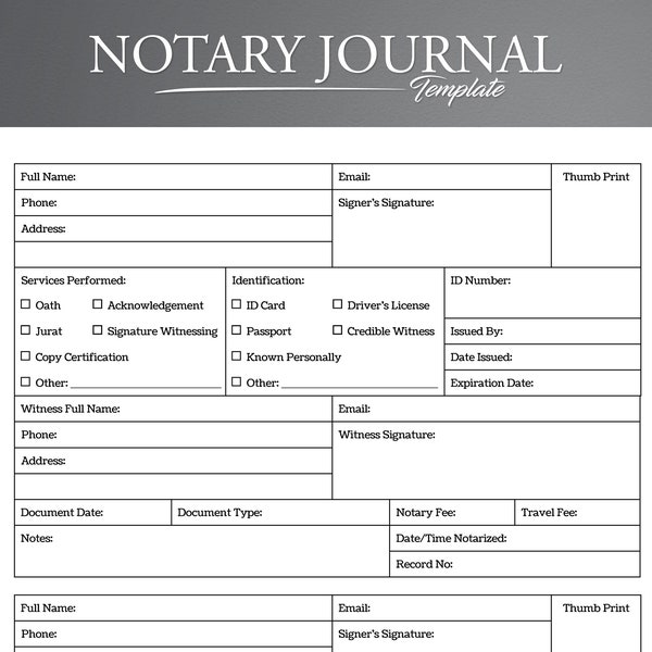 Printable Notary Journal. Notary Log. Notary Book Printable PDF. Instant Download.