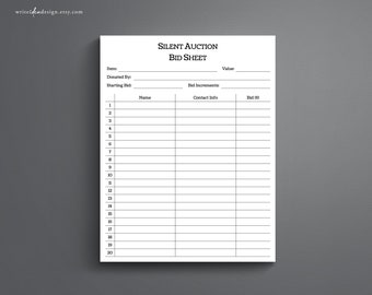 Bearbeitbare Angebotsvorlage für stille Auktionen (PDF, Word, Google Docs)