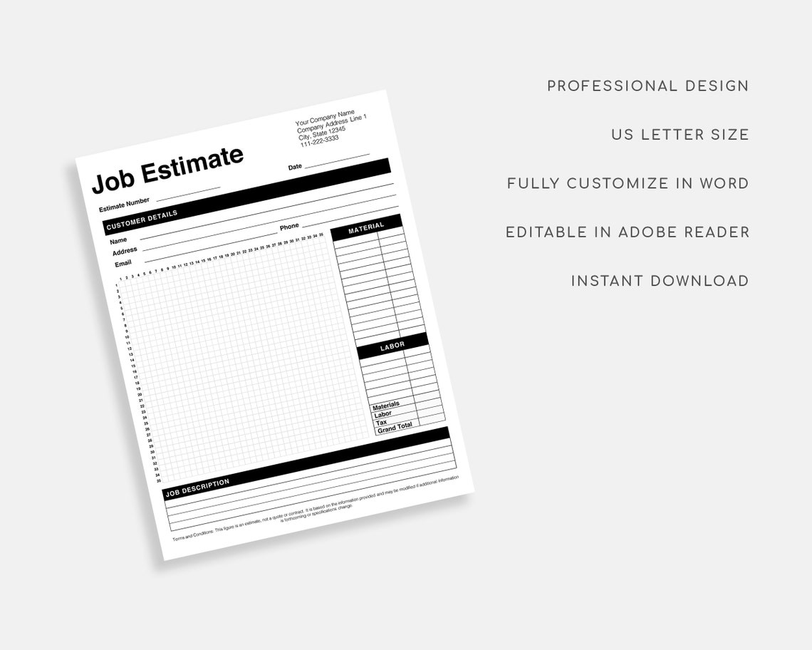 Job Sketch Estimate Form Editable Estimate Template - Etsy
