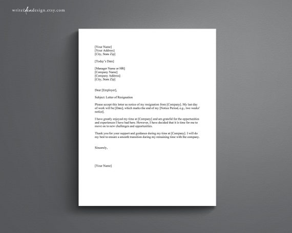 Professional Resignation Letter Template, Editable in Word or Google Docs