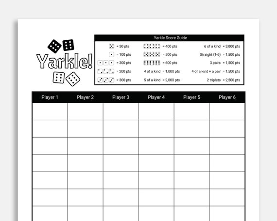 printable yarkle score card yarkle score sheets yarkle score etsy