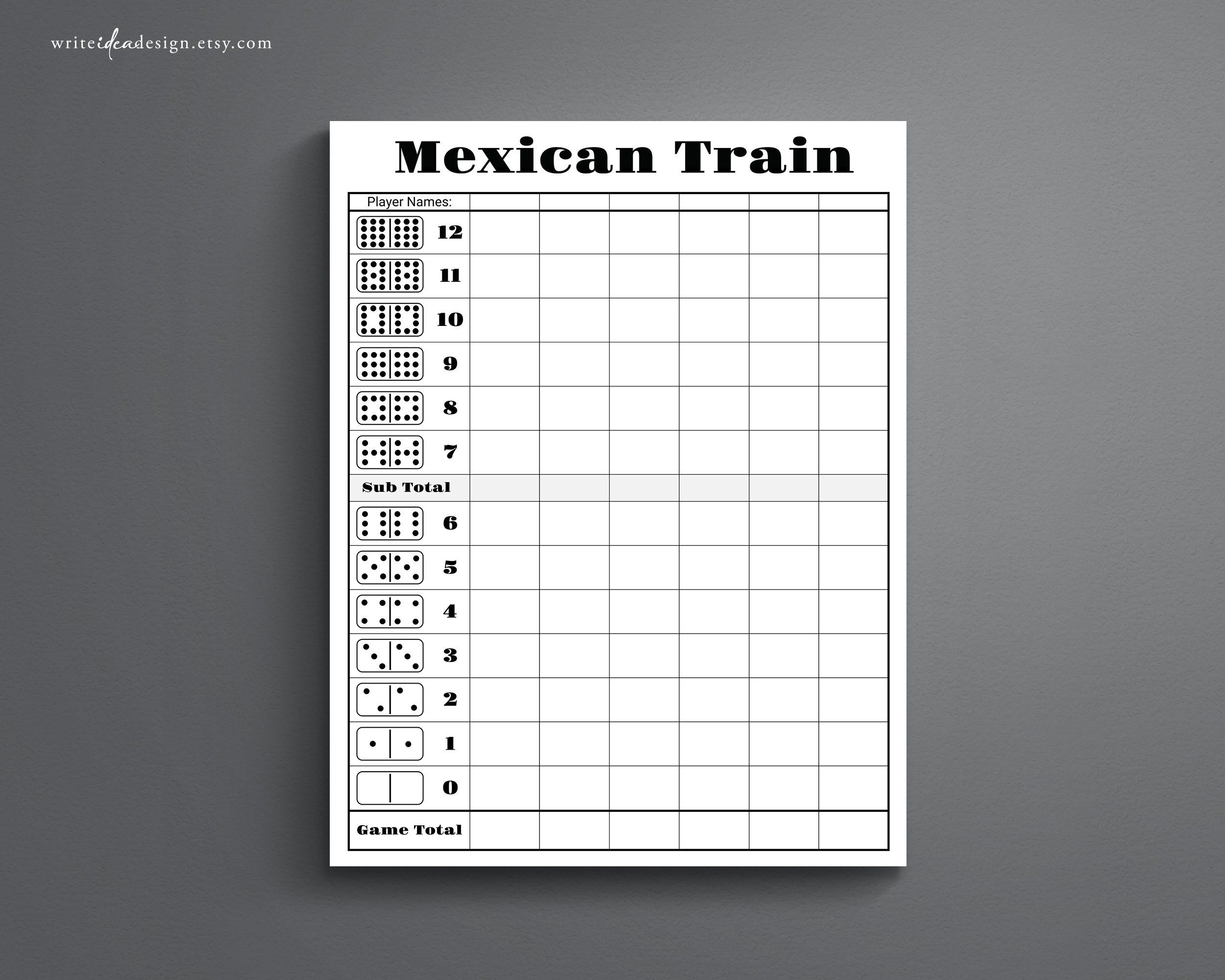 Mexican Train Score Card. Dominos Score Sheet. Mexican Train Etsy