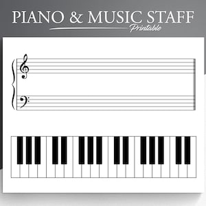 Piano- en muziekstafwerkblad voor US Letter/A4. Pianowerkblad. Muziekwerkblad lezen. Muziek werkbladen.