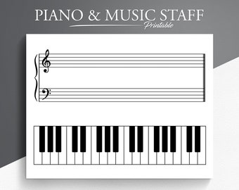 Piano & Music Staff Worksheet: Large Print, US Letter/A4 (Digital Download)