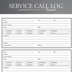 Service Call Log. Printable Service Tracker. Maintenance Call Tracker ...