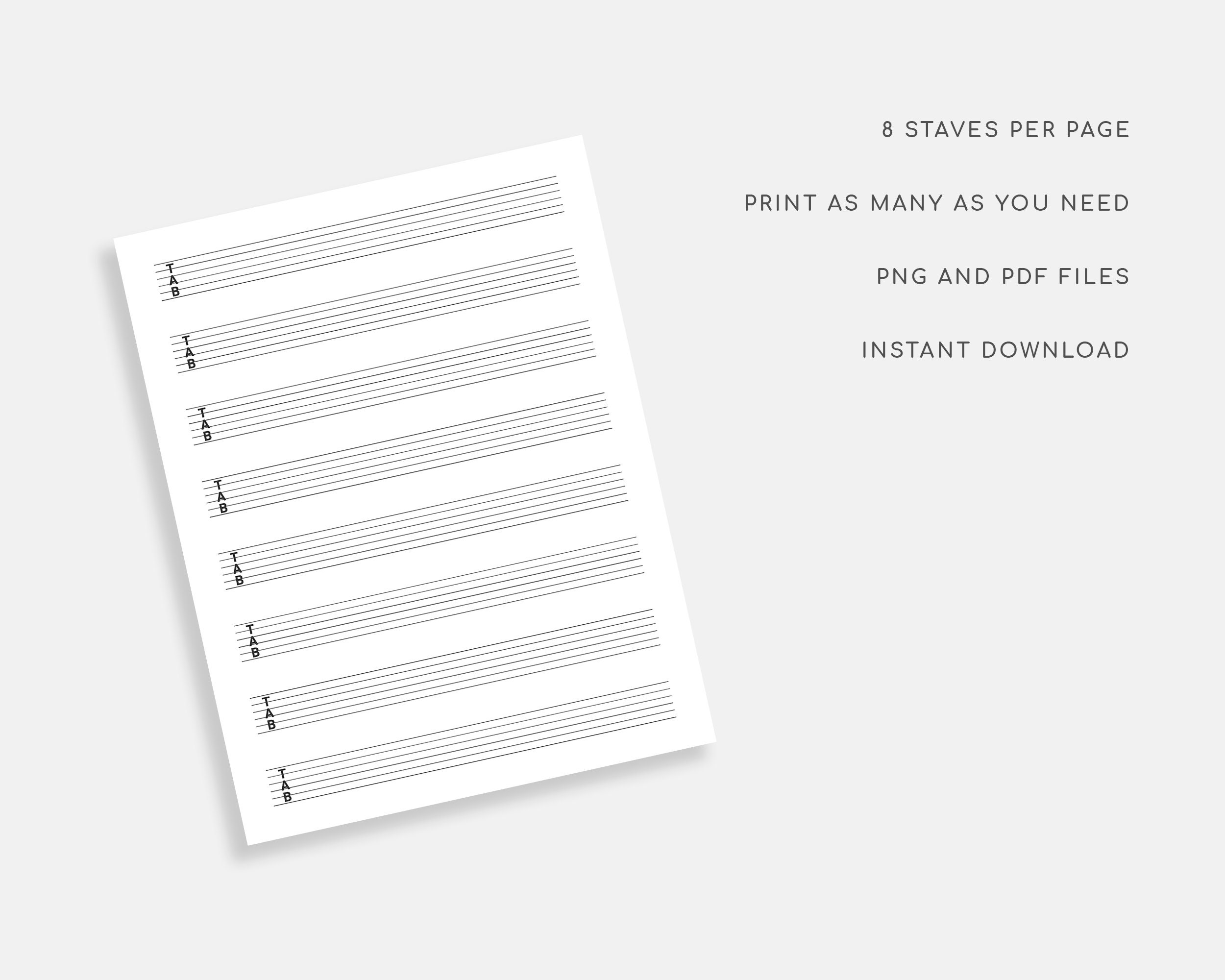 Printable Guitar Tab Paper for US Letter and A4. Blank Guitar | Etsy Canada