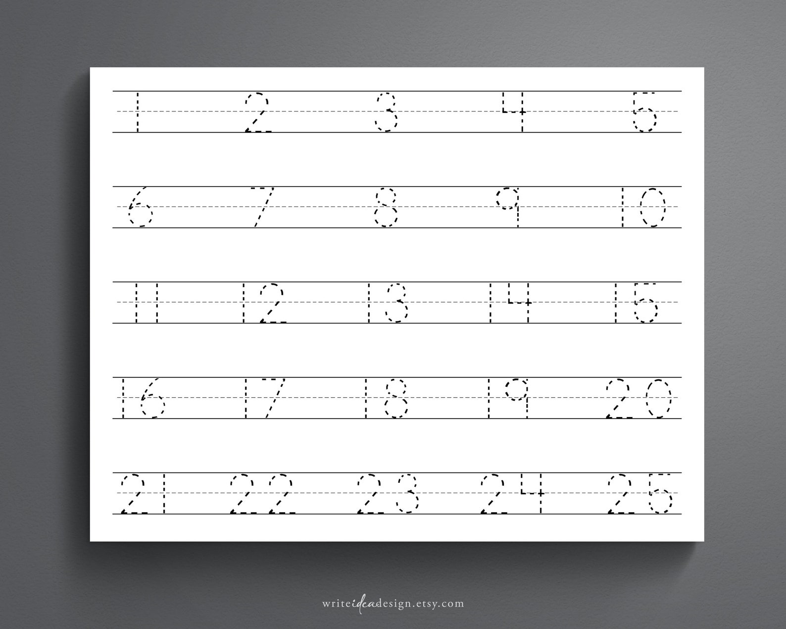 Number Tracing Worksheet 1-25. Printable Trace Numbers. Handwriting ...