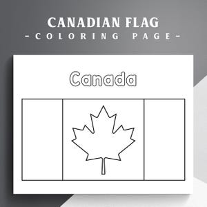 May include: A white coloring page with the text "CANADIAN FLAG - COLORING PAGE -" at the top. The page features the word "Canada" and a simplified outline of the Canadian flag, including a maple leaf in the center.