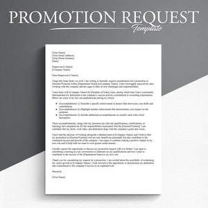 Plantilla de carta de solicitud de promoción profesional. Documentos de Google/Microsoft Word. Carta de solicitud de aumento. Plantilla de correo electrónico de promoción.