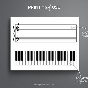 Piano and Music Staff Worksheet for US Letter/a4. Piano Worksheet. Read Music Worksheet. Music ...