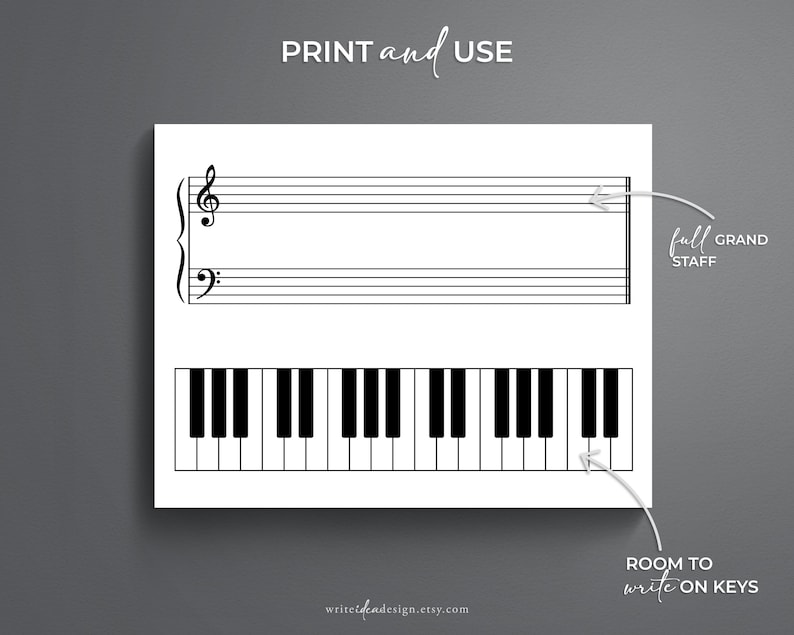 Piano & Music Staff Worksheet: Large Print, US Letter/a4 (digital ...