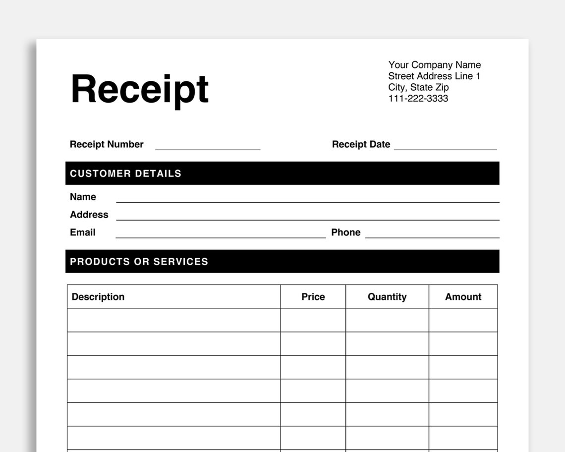 Receipt Template Pdf/google Docs/microsoft Word Receipt Etsy Receipt Template Pdf/google Docs/microsoft Word Receipt Etsy