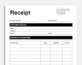 receipt form etsy