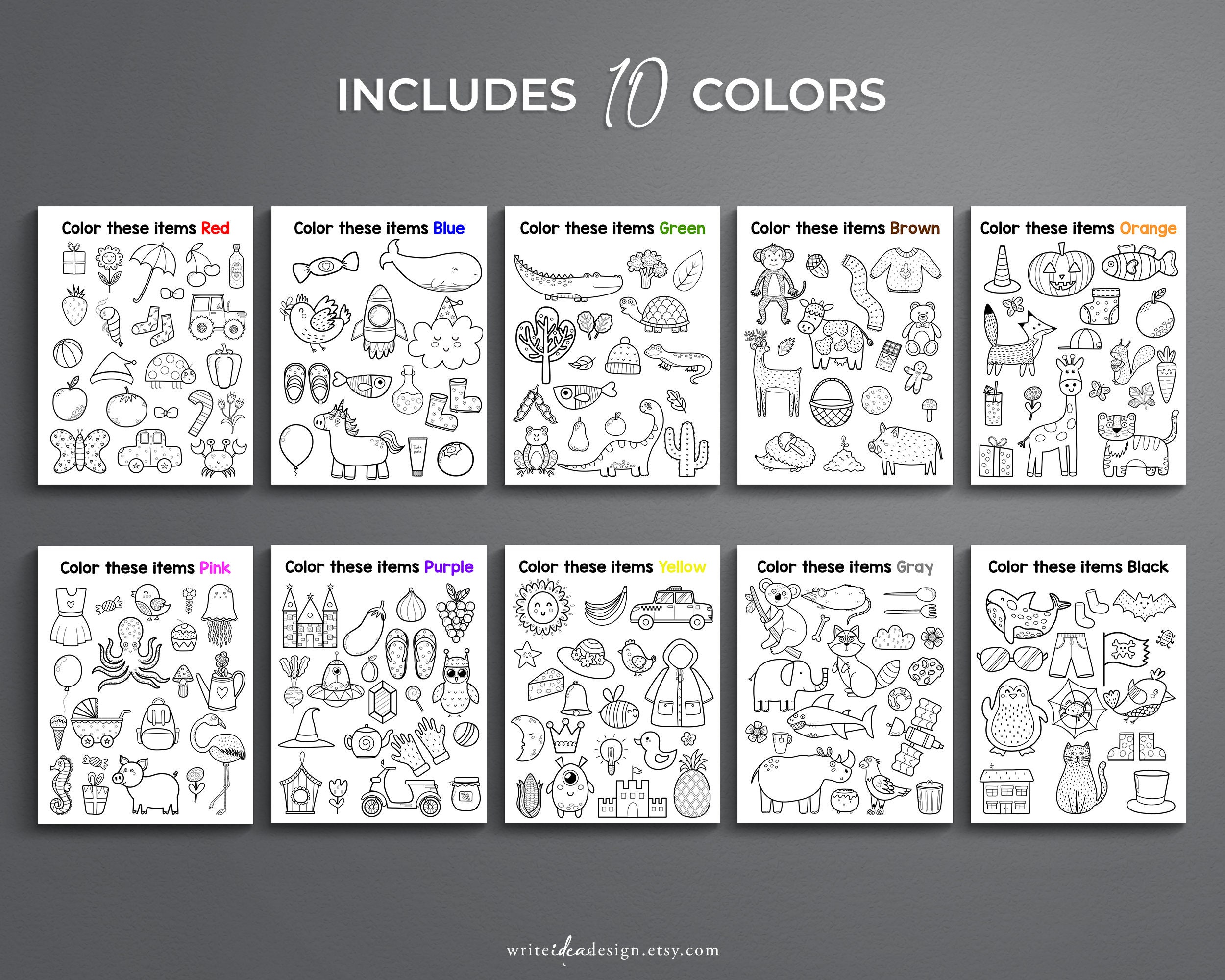 Printable Color Pages for Kids Learn Colors Set of 10. Color - Etsy